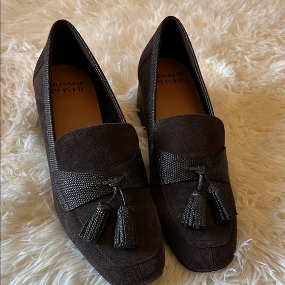 Donald J. Pliner Dark Brown Suede Tassel Loafer with Textured Band - Picture 3 of 14